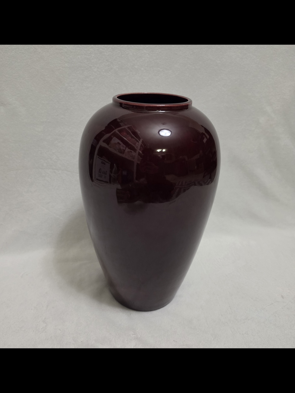 Vintage Glossy Deep Burgundy Red Ceramic Floor Vase - 13.5 Inch Large Urn